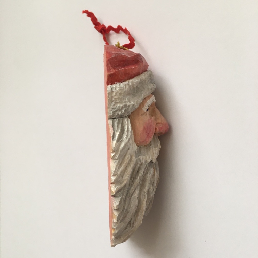 Hand Carved Wooden Santa Claus Ornament - Picture 2 of 2